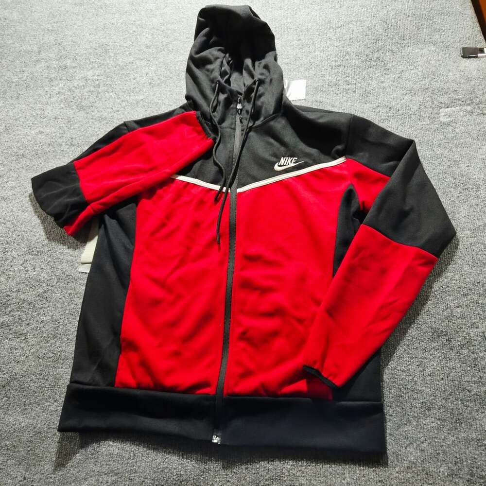Nike Tech Fleece Full-Zip Hoodie Black Red Medium Youth